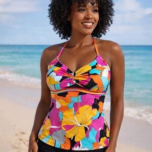 Trina Turk Gemini Multicolor Floral Halter Tankini Removable Pads NWT Size 4